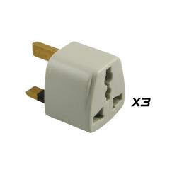 *Grounded Universal to UK Adapter Plug converts the shape of any of the major plug types to the UK plug shape *Universal receptacle accepts most plugs *Fits most foreign outlets, but does not convert electricity / voltage *For operation of grounded appliances using electrical outlets in the following countries: Bahrain, Bangladesh, Belize, Botswana, Brunei, Cameroon, Channel Islands, China, Cyprus, Dominica, El Salvador, Gambia, Ghana, Gibraltar, Grenada, Guatemala, Guyana, Hong Kong, Iraq, Ireland, Isle of Man, Jordan, Kenya, Kuwait, Lebanon, Macau, Malawi, Malaysia, Maldives, Malta, Mauritius, Myanmar, Nigeria, Oman, Qatar, St. Kitts-Nevis, St. Lucia, St. Vincent, Saudi Arabia, Seychelles, Sierra Leone, Singapore, Tanzania, Uganda, United Arab Emirates, United Kingdom, Vietnam, Yemen, Zambia, Zimbabwe *Some countries use more than one type of outlet configuration. It is always the best to check with your travel agent, consulate or hotel for the most accurate information regarding the electricity and outlet configuration of your destination. *Weight: 0.05 lbs *Dimensions: 2.0 x 1.3 x 1.5 inches (50.8 x 30.01 x 38.10 mm)