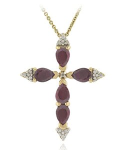 Glitzy Rocks Diamond Accent Ruby Cross Pendant