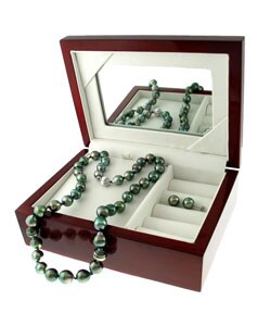 14k Gold Tahitian Pearl Necklace/ Earring Set (8-10 mm/ 18 in)