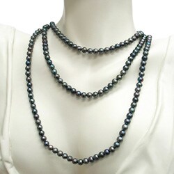 Cultured Freshwater Black Pearl Necklace (6.5-7mm/52in)