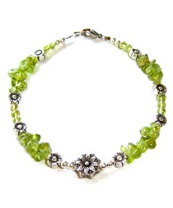 Peridot and Silver Floral Bead Bracelet