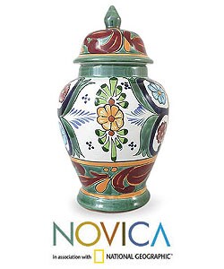 Handcrafted Enchanted Flowers Ceramic Vase (Mexico)