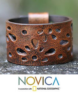 Leather Brown Floral Bracelet (Bali)