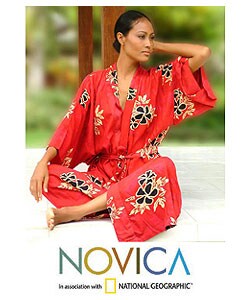 Women's Hibiscus Red Batik Robe (Indonesia)