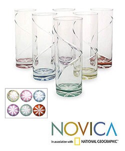 Set of 6 Etched Whirlwind Highball Glasses (Mexico)
