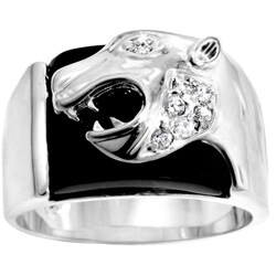 Men's Silvertone Jaguar Onyx Ring