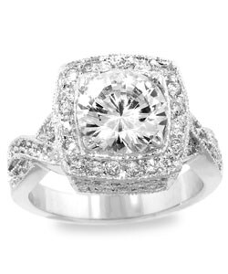 Silvertone Pave Cocktail CZ Ring