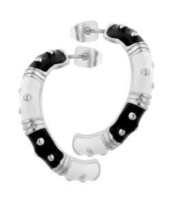 Silvertone and Black/White Enamel Fashion Earrings