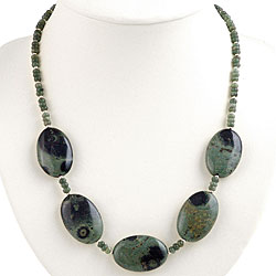 Forest Green Jasper and Silver Necklace