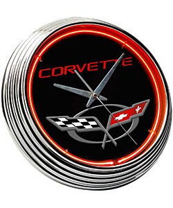 Neon Garage Clock with Corvette C5 Emblem