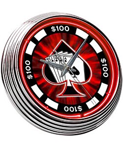 Neon Garage Clock with Poker Chip Design