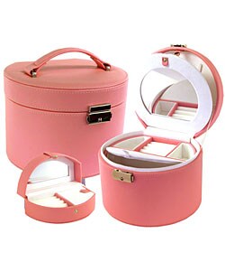 Pink Leather Round Jewelry Box
