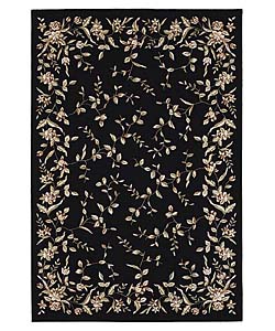 Elegance Vine Black Wool Rug (5'3 x 7'7)