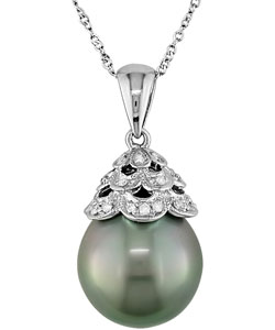 14k White Gold Tahitian Pearl and Diamond Necklace