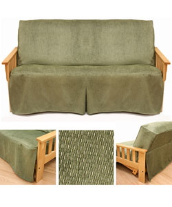 Full Size Skirted Chenille Olive Futon Slipcover