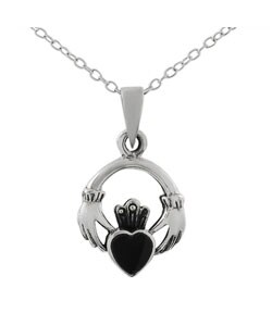 Sterling Silver Black Onyx Claddagh Necklace