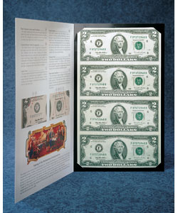 Four Uncut $2 Bills in Portfolio