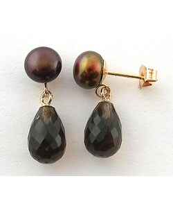 Smokey Quartz and FW Brown Pearl Drop Earrings