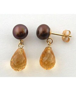 Citrine and Brown FW Pearl Drop Earrings