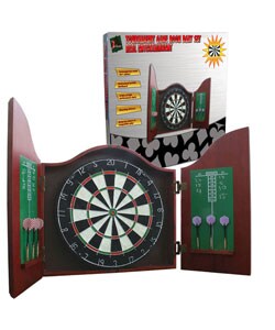 Bristle Dartboard Set with Wood Cabinet