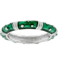 Silvertone Green Enamel Tribal Design Ring