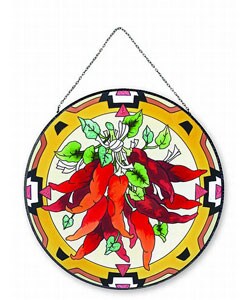 Chili Peppers Art Glass Suncatcher Window Panel