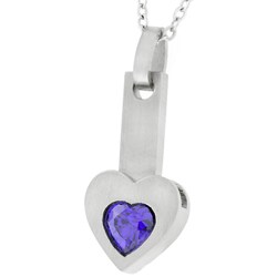 Stainless Steel Purple CZ Heart Necklace
