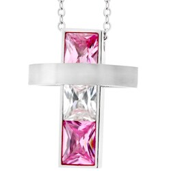 Stainless Steel Pink Cubic Zirconia Cross Necklace