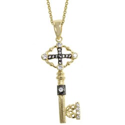 Two-tone CZ Antique-inspired Key Necklace