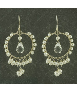 Sterling Silver White Crystal FW Pearl Earrings (Indonesia)