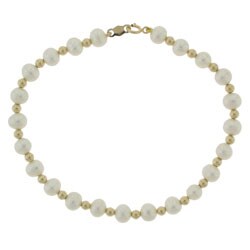 Freshwater Pearl and 14k Gold Bead Bracelet