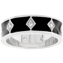 Silvertone Black Enamel Cubic Zirconia Ring