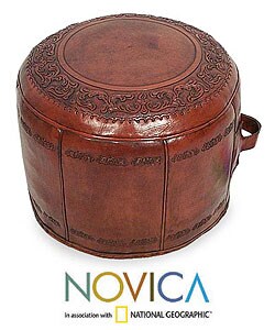 'Spanish Elegance' Tooled Leather Ottoman (Peru)