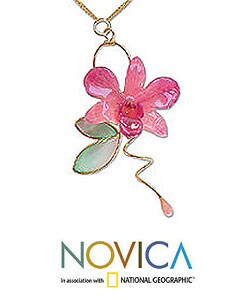 'Charming' Natural Orchid Goldplated Necklace (Thailand)