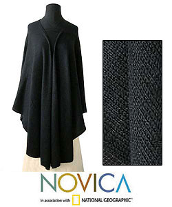 'Bold Black' Alpaca Wool Wrap (Peru)