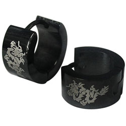 Stainless Steel Huggie Earrings with Tribal Dragon