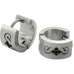 Stainless Steel Huggie Earrings with Floral Design