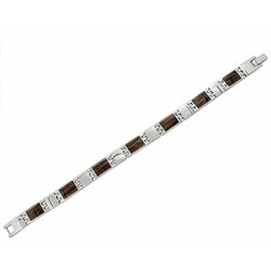Stainless Steel Link Bracelet with Wood Accents