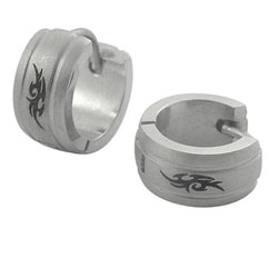 Stainless Steel Tribal Design Huggie Earrings