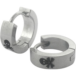 Stainless Steel Skull and Crossbones Huggie Earrings