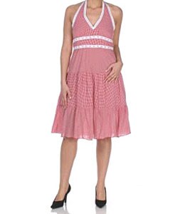 JFW Red and White Checkered Chic Halter Dress