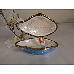 Limoges Blue Oyster with Mermaid Keepsake Box