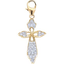 14k Yellow Gold 1/10ct TDW Diamond Cross Charm