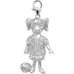 14k Gold 1/10ct TDW Diamond Girl Soccer Player Charm