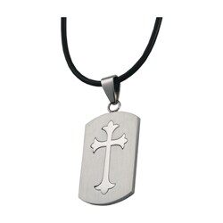 Stainless Steel Dog Tag with Large Cross Necklace