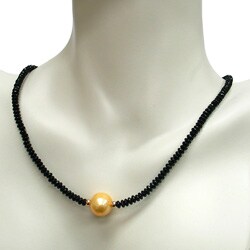 14k Gold Black Onyx and FW Gold Pearl Necklace