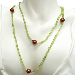 14k Gold Peridot and FW Chocolate Pearl Necklace