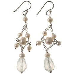 Sterling Silver Rock Quartz and FW Pearl Earrings (4 mm)