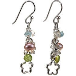 Sterling Silver Aquamarine, FW Pearl and Peridot Earrings (5 mm)