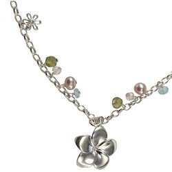 Sterling Silver Gemstone and FW Pearl Necklace (5 mm)